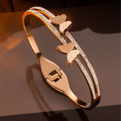 Women Cubic Zirconia Enamelled Butterfly Bangle-Style Bracelet