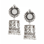 Silver-Toned Contemporary Jhumki Earrings